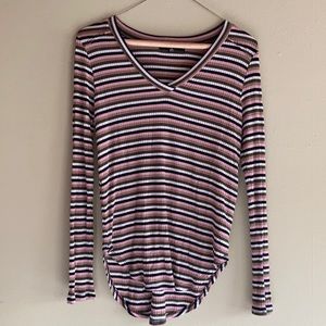 COIN 1804 Striped Long Sleeve V Neck